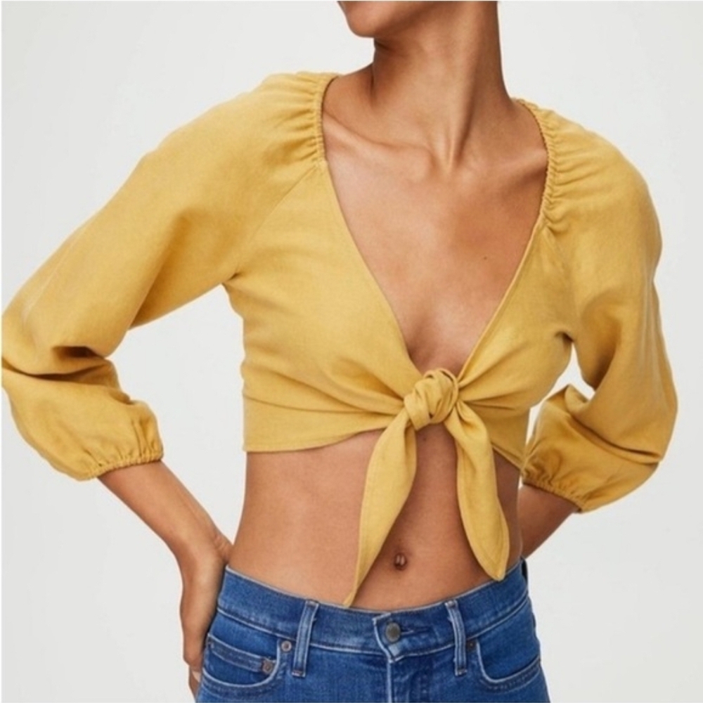 NWT | Wilfred Aritzia Venus Tie Front Crop Top | Size XS | Yellow | Rodeo